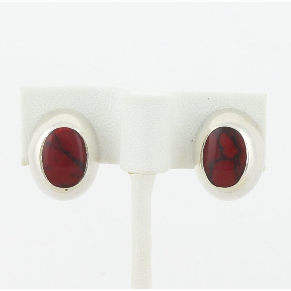 Sterling Silver Red Howlite Earrings Stud Post Earrings